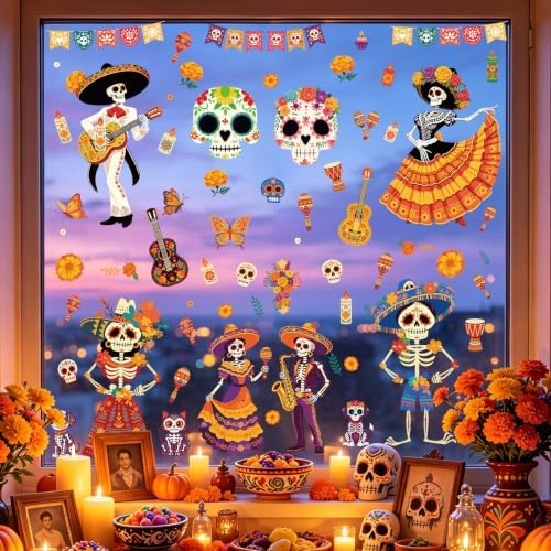 COCHIE Day of the Dead Sugar Skulls Window Clings 6 Sheets