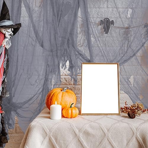 200" x 40" Halloween Creepy Cloth, Gray Halloween Spooky Fabric Cloth