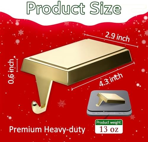 4-Pack Christmas Stocking Holders for Mantel, Weighted Metal Hooks, Gold
