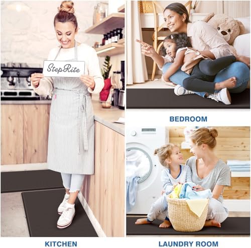 StepRite Kitchen Mats for Floor, 2-Piece Anti-Fatigue Rugs, Chocolate