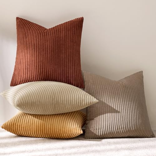MIULEE Fall Corduroy Decorative Throw Pillow Covers Terracotta 18x18