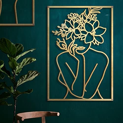 Glamativity 4 Pack Gold Wall Art Decor, Minimalist Single Line Real Metal Wall Art, Woman's Body Shape Abstract Wall