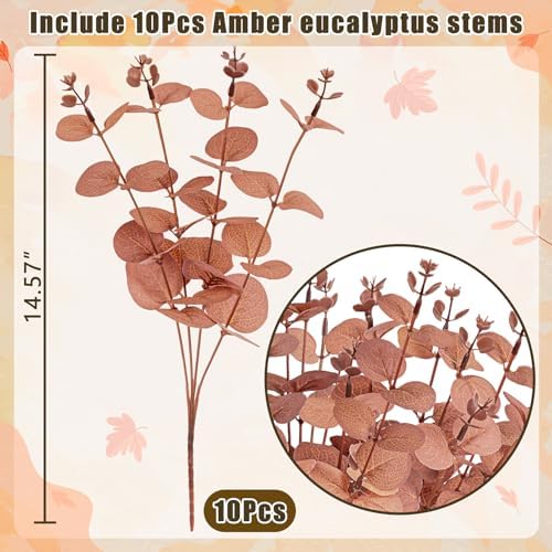 Yen Jean 10PCS Fall Amber Artificial Flowers Decorations for Home, Thanksgiving Fake Plants Autumn Decor Indoor Outdoor Harvest Party Supplies