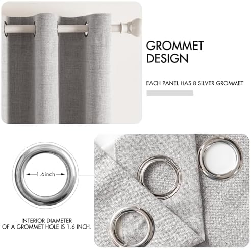 MIULEE 100% Blackout Linen Curtains for Bedroom 52x96 Inches Light Gray
