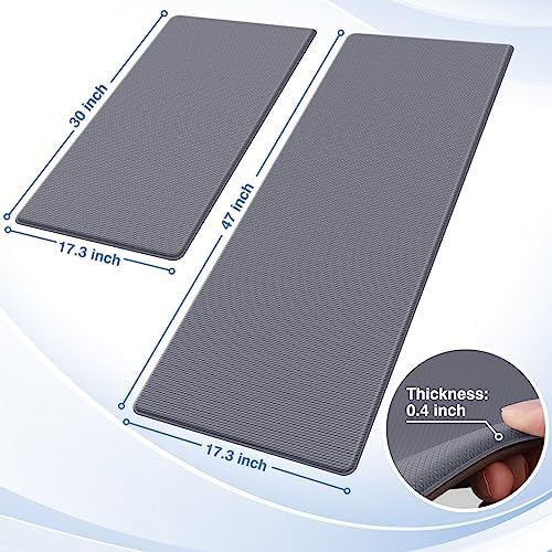 StepRite Kitchen Mats for Floor, 2-Piece Anti-Fatigue Kitchen Rugs, Grey