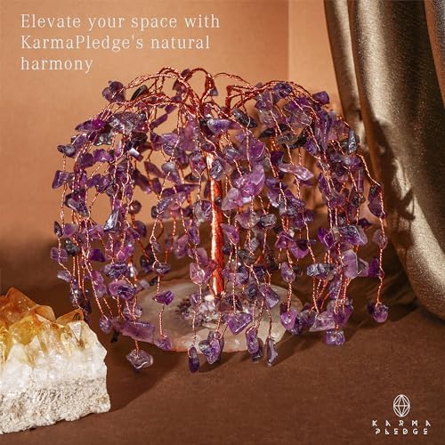 KARMAPLEDGE Chakra Tree of Life Birthday Gifts for Women, Home and Office Decor, Handmade Amethyst Crystal Tree for