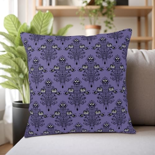 Halloween Haunted Ghosts Pillow Cover 24x24 Inch Set of 2 Deep Purple Spooky Scary Throw Pillow Case Skull Spooky Farmhouse Outdoor Decorative Cushion Cases Home Sofa Couch