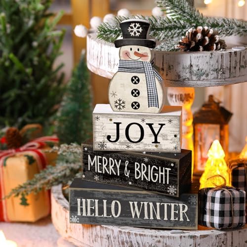 Lineshading 4 Pcs Wooden Fall Block Signs Tiered Tray Decor Farmhouse