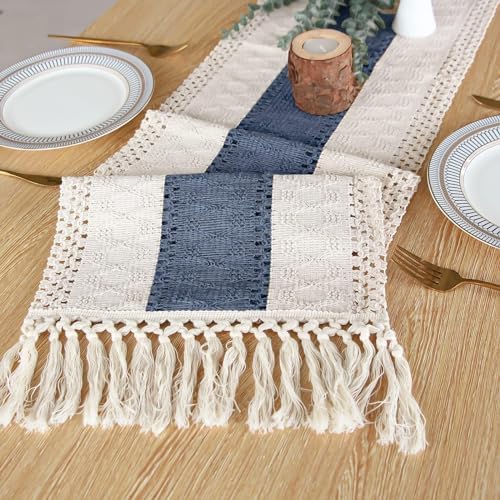 FEXIA Boho Table Runner for Home Decor 12x36 Blue Fall Rustic Decorations