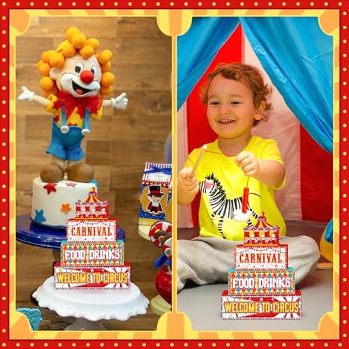 Britimes Tiered Tray Decor Set, 4 Pack, Wooden Table Sign, Carnival