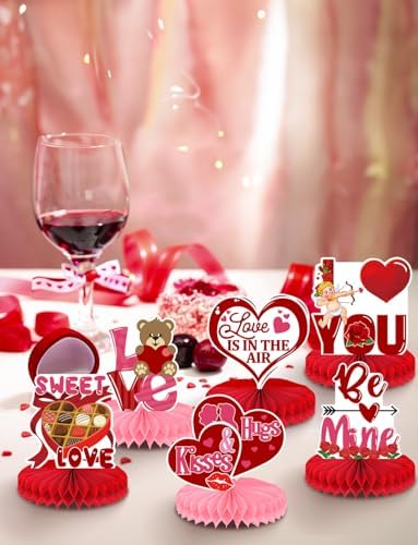 Centerpiece for Table Decorations, 9 Pcs 3D Honeycomb Certerpieces for Party Supplie(Valentines Day)
