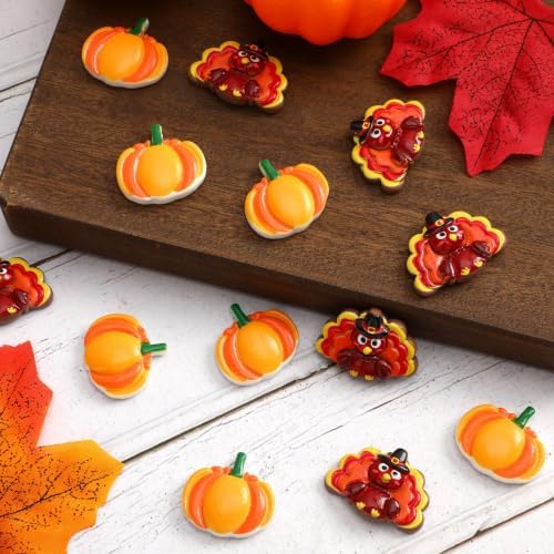 60Pcs Mini Thanksgiving Resin Flatback Charms,Turkey Pumpkin Charms