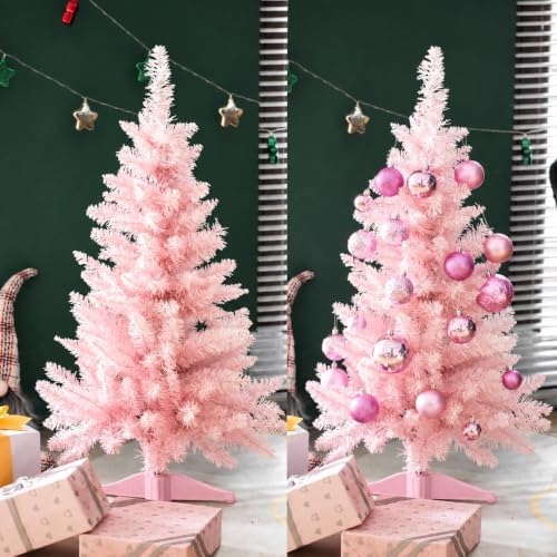 4FT Pink Artificial Small Christmas Tree Mini Tabletop Decor