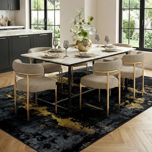 RELEANY Washable 8'x10' Abstract Area Rug for Living Room Black Gold