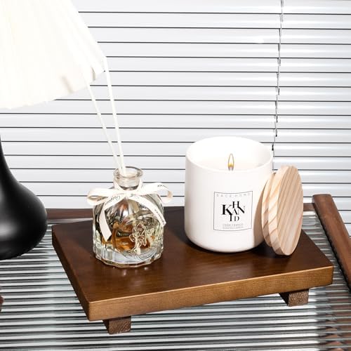 Bathroom Counter Organizer Wood Pedestal Stand Farmhouse Decorative Tray Soap / Walnut / 9 x 6 x 1.6