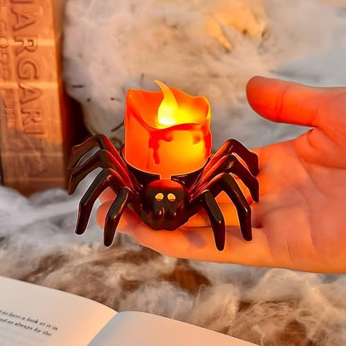 6 Pack Halloween Flameless Candles Battery Operated LED Spider Tealight Candles for Halloween Home Decorations, Light Up Halloween Decorations Indoor for Table Party Office Fireplace Halloween Gifts