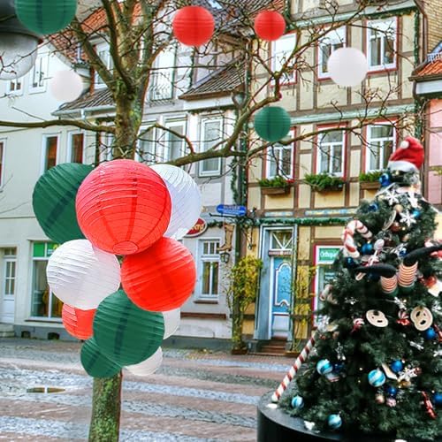 12 Pcs Christmas Paper Lanterns Red Green White Hanging Paper Lanterns for Christmas Graduation Anniversary Wedding Birthday Party Decoration Supplies
