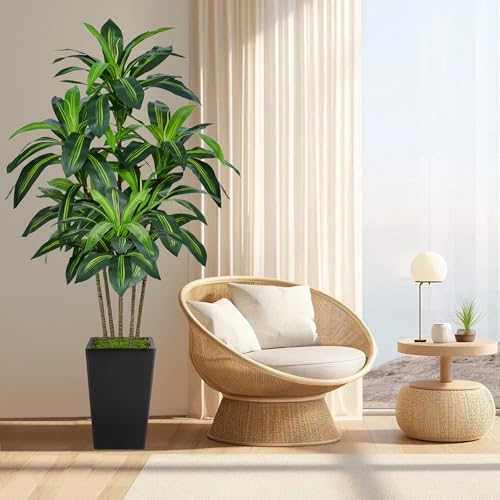 Flydeer 6FT Artificial Dracaena Tree with Tall Black Planter, Floor Plant