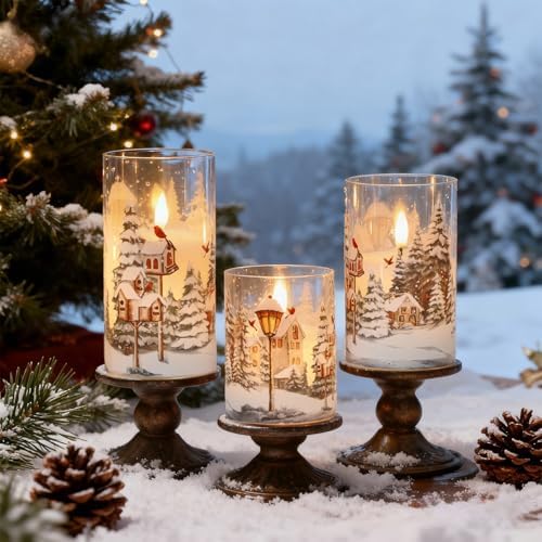 Wondise Red Bird Glass Flameless Candles with Remote Timer