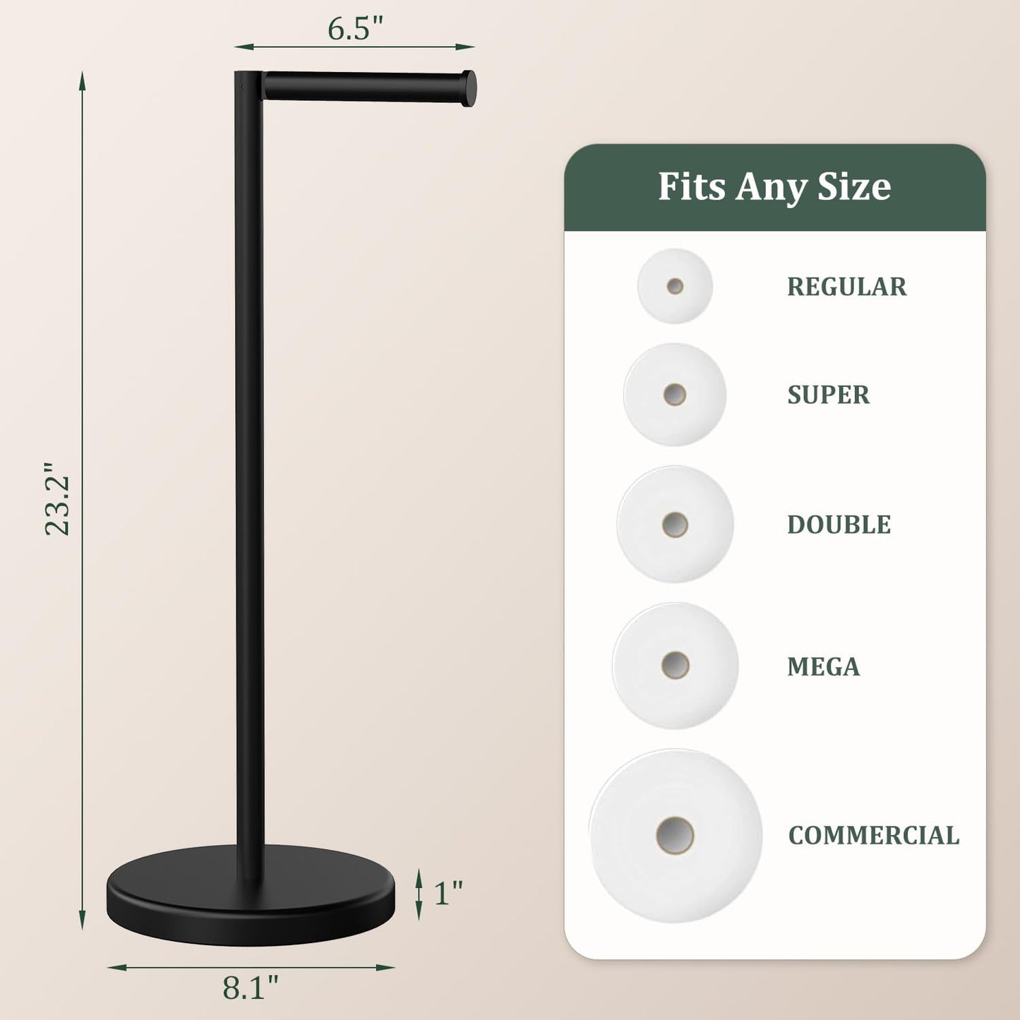 Matte Black Toilet Paper Holder Stand Free Standing Tissue Roll Holder | Freestanding Toilet Paper Stand Storage for
