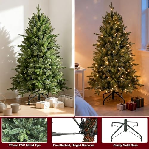 Treepool 4FT Pre-Lit Artificial Christmas Tree, 739 PE/PVC Tips, 150 Lights