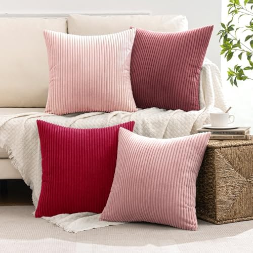MIULEE Soft Corduroy Decorative Throw Pillow Covers Pink Series 20x20