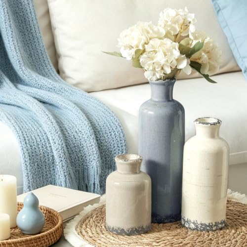 Ceramic Vase Set of 3, Neutral Flower Vases Home Decor, Pottery Rustic Farmhouse Decorative Vases Modern Decor for