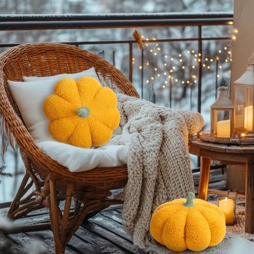 Kajaia 1 Pcs 3D Pumpkin Pillow Fall Decor Halloween Cushions, Yellow
