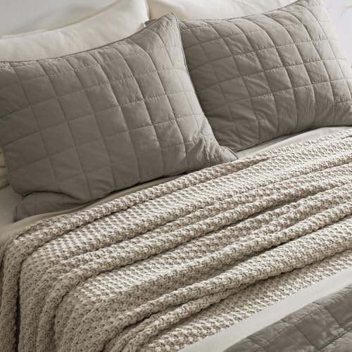 EVERGRACEHOME Chunky Chenille Knit Throw Blanket, 90 x 90, Warm Gray