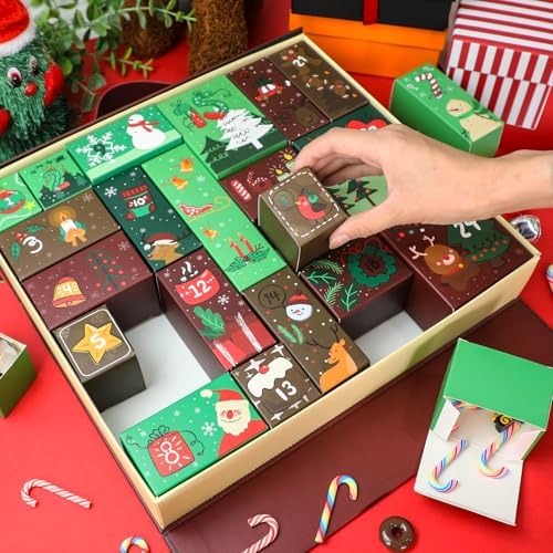 Christmas Advent Calendar 2025, Empty Advent Calendar to Till Yourself, 24 Days Christmas Countdown Advent Calendar, Reusable Xmas Gifts Boxes for Boys Girls Teens Adults