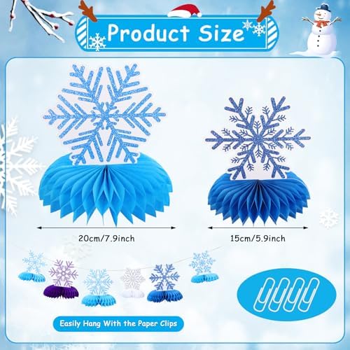 12 PCS Snowflake Honeycomb Centerpieces for Tables Frozen Birthday Party Decorations Snowflake Table Centerpieces Winter Wonderland Party Decorations for Christmas Holiday Baby Shower Supplies