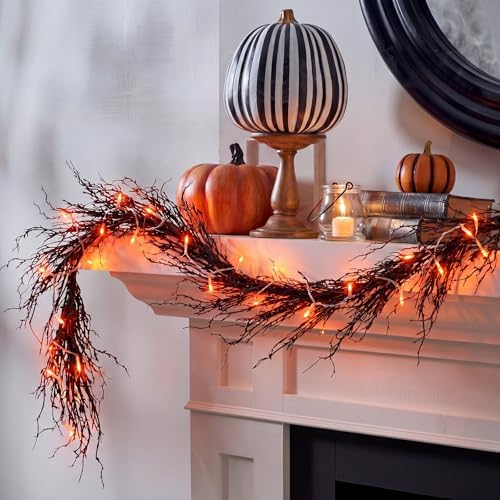 Thiccywoov Halloween Lighted Creepy Black Twig Vines Garland for Mantle