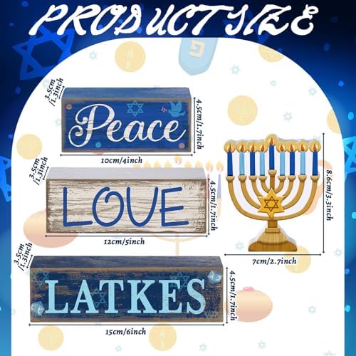 Lineshading 4 Pcs Hanukkah Decorations for Home Wooden Menorah Decor