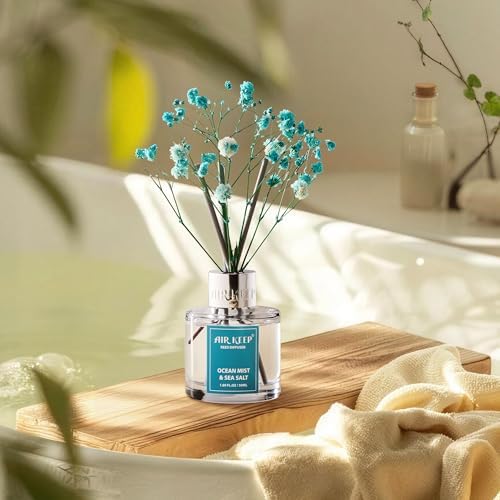 Airkeep Reed Diffuser Set,1.69 fl oz (50 ml) - Ocean Mist&Sea Salt Oil Diffusers with 8 Reed Sticks,Home Fragrance Reed