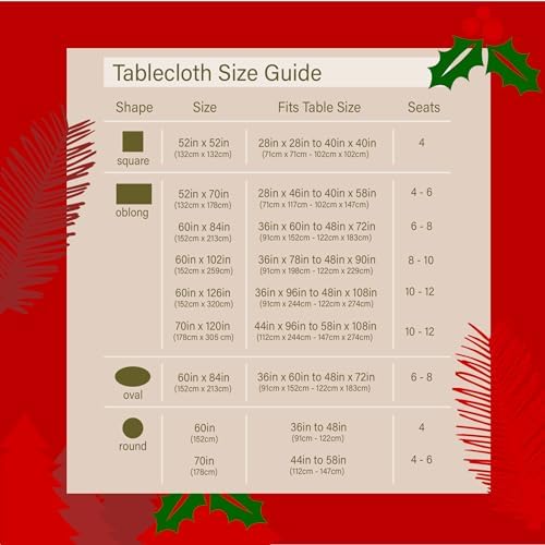 Kadut Christmas Ribbon Tablecloth (70 x 120 Inch) for 8 Foot Rectangle Tables, Heavy Duty Fabric, Stain Proof Xmas Ribbon Table Cloth for Harvest, Holiday, and Fall, & Christmas Dinner.