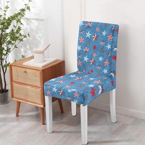 4 Pcs 4th of July American Flag Patriots Stars Dining Chair Covers, Memorial Day Veterans day Independence day Stretch Removable Washable Seat Slipcovers, Labor Day Kitchen Dining Room Hotel Decor