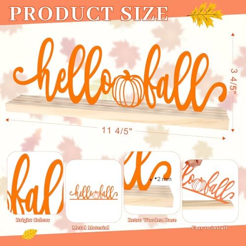 Metal Hello Fall Sign Decorations for Home Party Shelf Mantel
