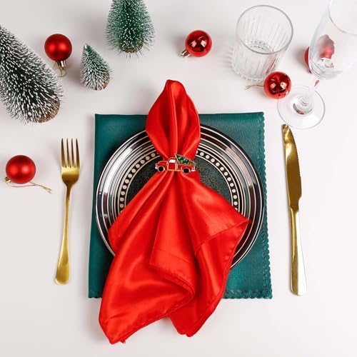 Christmas Car and Tree Napkin Rings Set of 6, Xmas Festive Holiday Red and Green Napkin Rings Holder for Christmas,Thanksgiving,Dinner Party Table Decoration