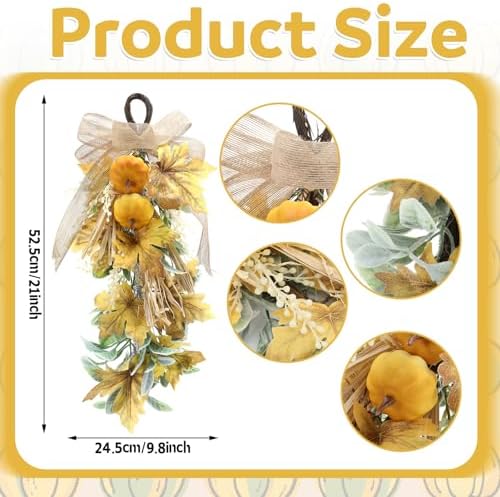 Suncalla 2 Pcs Fall Pumpkin Teardrop Swag 20" Front Door Maple Leaf