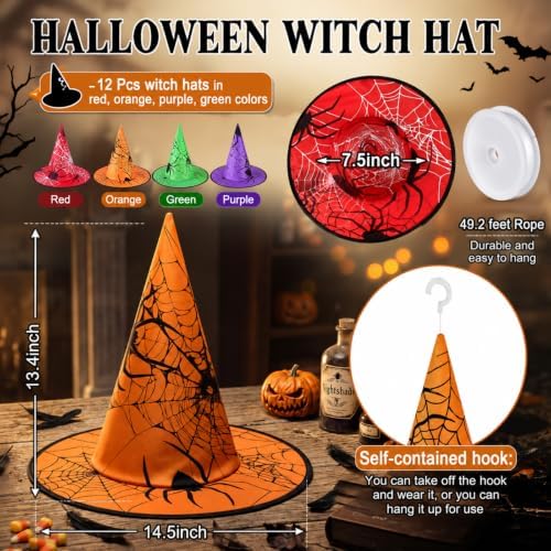 Suhine 12 Pcs Halloween Witch Hat Decor