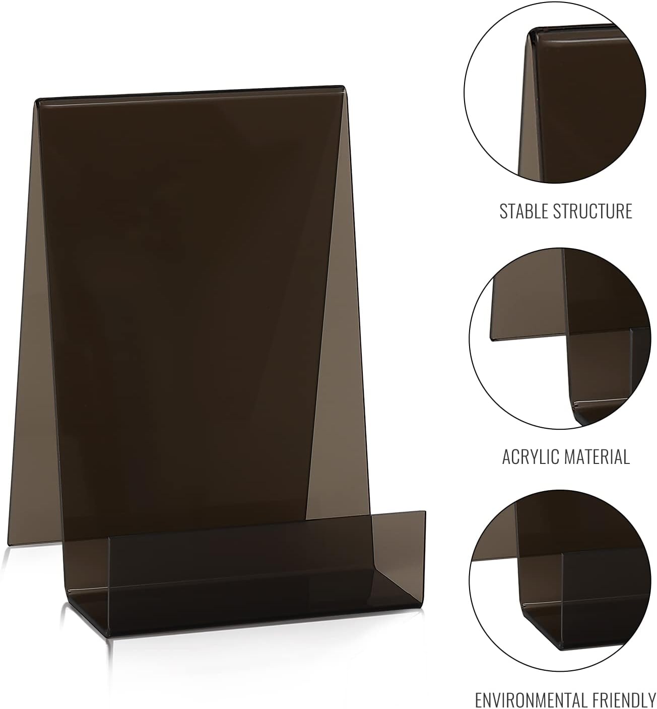 ZOEY Acrylic Book Stand with Ledge Clear Black Display Easels Plate - 5 Pack Large Book Holder Easel Stand for Display