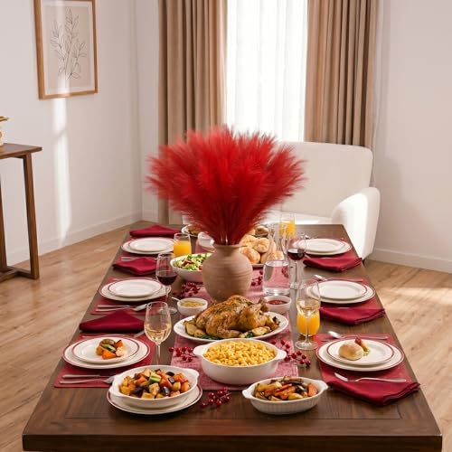 obbsie 50PCS Red Faux Pampas Grass Decor, 21.6" Fluffy Vase Filler