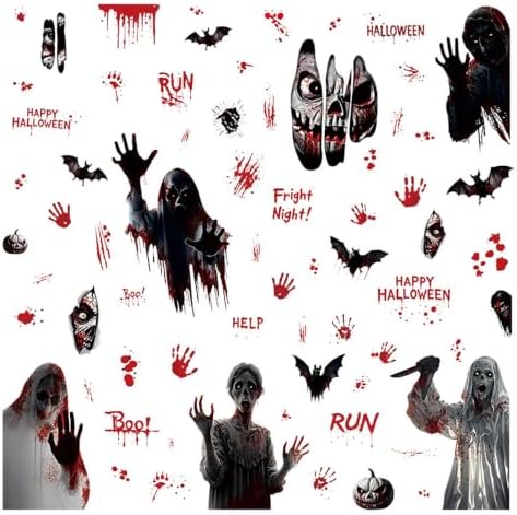 Halloween Static Window Clings, Double Sided Ghost Bat Pumpkin Stickers for Party Decor