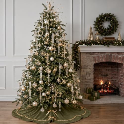 Arrowbash Olive Green 60 Inch Christmas Tree Skirt Velvet Scallop Ddge