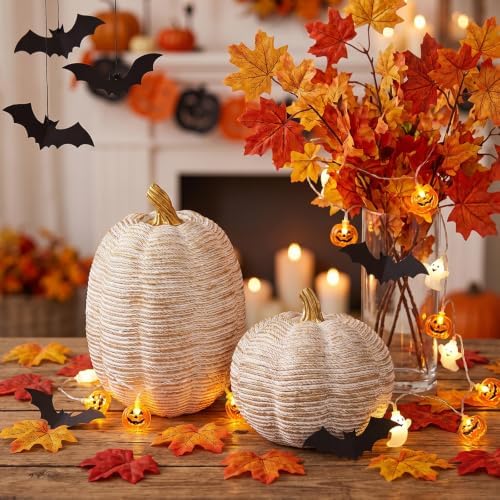 2Pcs White Resin Fall Pumpkin Decor Set for Thanksgiving Halloween