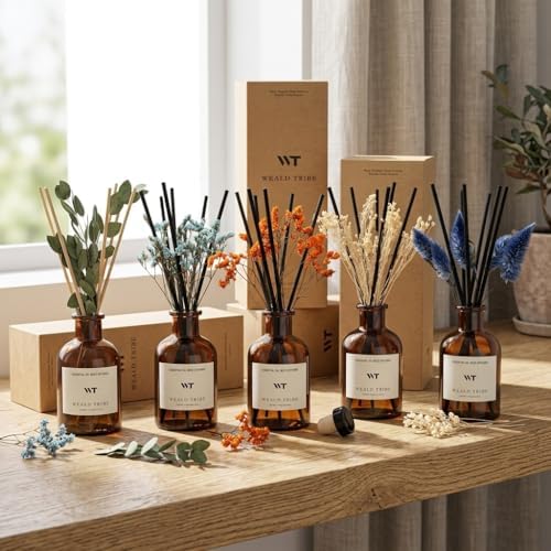 WEALD TRIBE Flower Reed Diffuser Set Neroli Scent for Bathroom Accessories Shelf Decor & Air Fresheners, Sticks