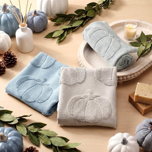 Remagr 3 Pcs Fall Hand Towels for Bathroom Blue Pumpkin