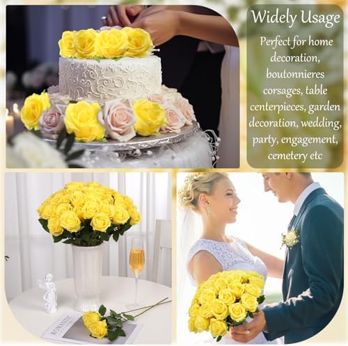 36 Pcs Silk Yellow Rose Bouquet Bridal Artificial Flowers