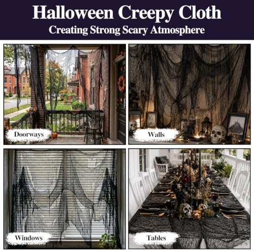 ZeeDix Halloween Black Creepy Cloth 80 × 200 Inch Giant Spooky Cheesecloth Halloween Decoration Scary Gauze Cloth for Party Supplies Haunted Houses Outdoor Yard Home Wall Doorways Decor