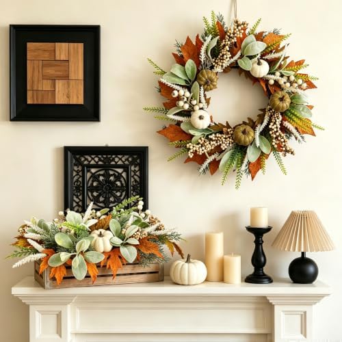 18 Inch Fall Wreath Maple Leaf Pumpkin for Front Door